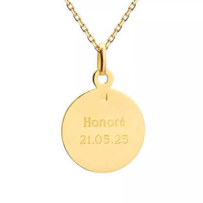 Collier Baptême Communion personnalisé - Médaille Vierge en prière - Plaqué Or