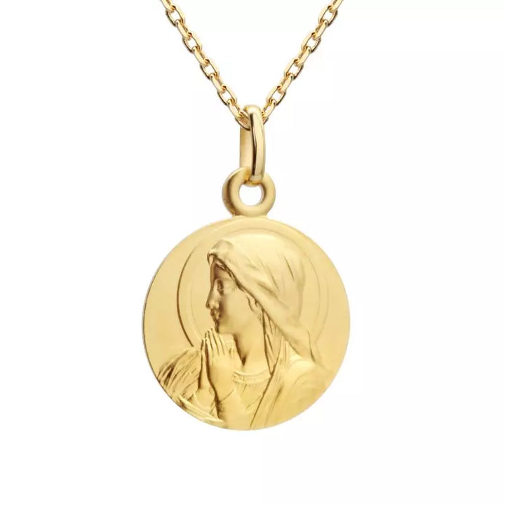 Collier Baptême Communion personnalisé - Médaille Vierge en prière - Plaqué Or