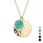 Collier médaille martelée et pierre fine personnalisé - Chaîne mailles allongées - Plaqué Or