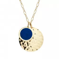 Collier médaille martelée et pierre fine personnalisé - Chaîne mailles allongées - Plaqué Or