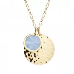 Collier médaille martelée et pierre fine personnalisé - Chaîne mailles allongées - Plaqué Or