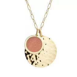 Collier médaille martelée et pierre fine personnalisé - Chaîne mailles allongées - Plaqué Or