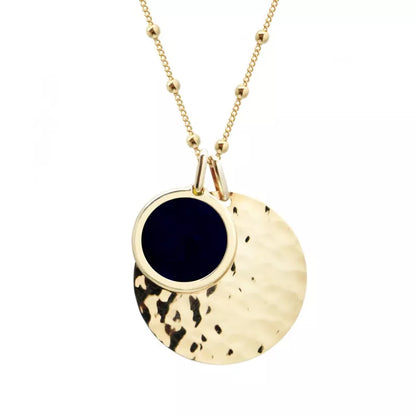 Collier médaille martelée et pierre fine personnalisé - Chaîne perlée - Plaqué Or