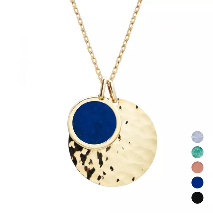 Collier médaille martelée et pierre fine personnalisé - Plaqué or