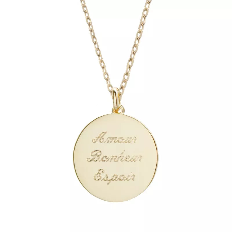 Collier personnalisé - Pendentif médaille martelée - Argent ou Plaqué Or