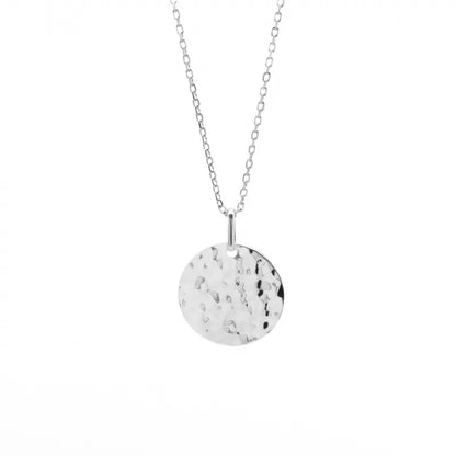Collier personnalisé - Pendentif petite médaille martelée - Argent ou Plaqué Or
