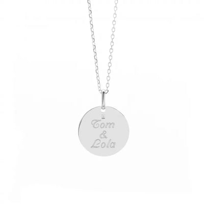 Collier personnalisé - Pendentif petite médaille martelée - Argent ou Plaqué Or