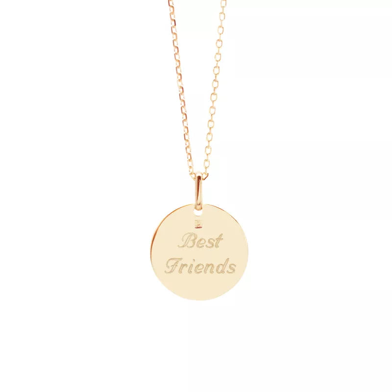 Collier personnalisé - Pendentif petite médaille martelée - Argent ou Plaqué Or