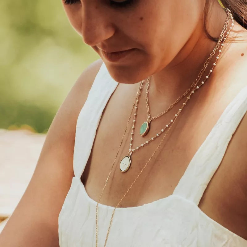 Collier pierre fine personnalisé - Chaîne mailles allongées - Plaqué Or