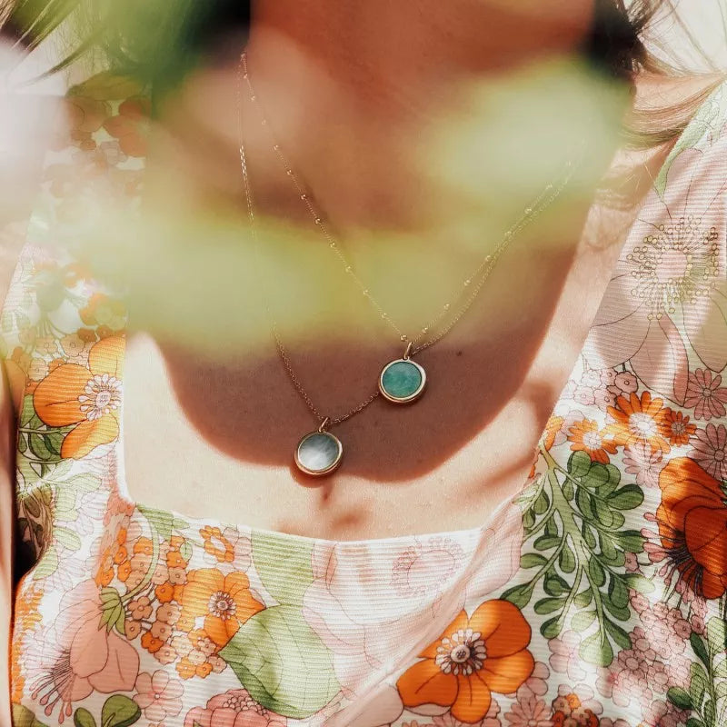 Collier pierre fine personnalisé - Chaîne perlée - Plaqué Or