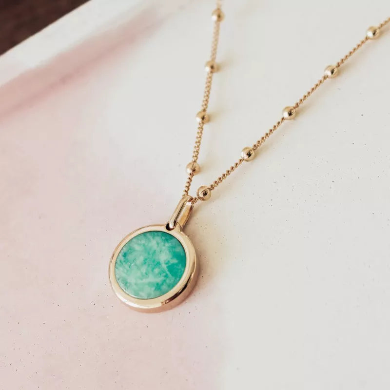 Collier pierre fine personnalisé - Chaîne perlée - Plaqué Or