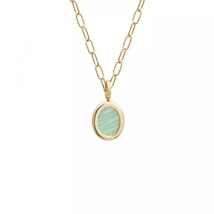 Collier pierre fine ovale personnalisé - Chaîne mailles allongées - Plaqué Or