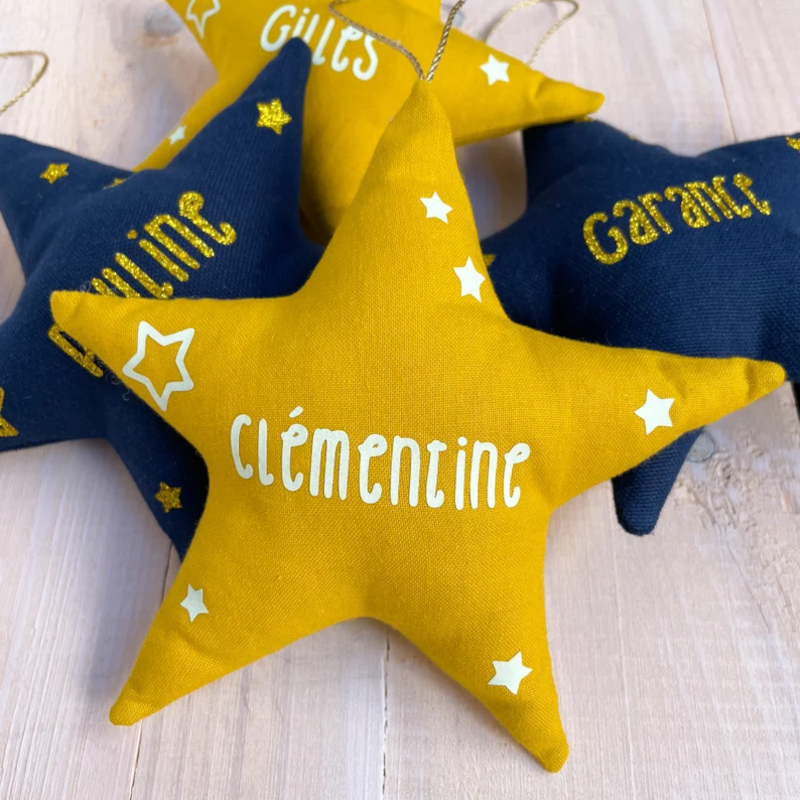 Etoile de Noël personnalisée - Personnalisation phosphorescente, argentée ou dorée à paillettes