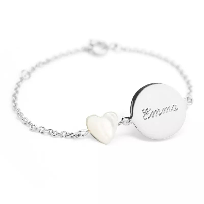 Bracelet Gourmette enfant personnalisé - Argent et Nacre blanche