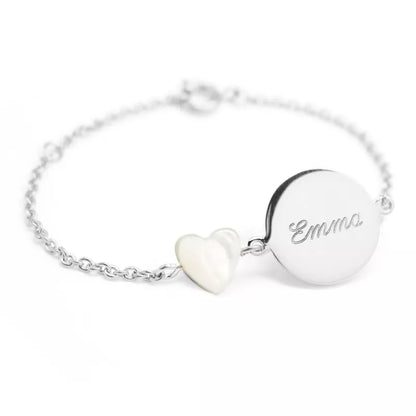 Bracelet Gourmette enfant personnalisé - Argent et Nacre blanche