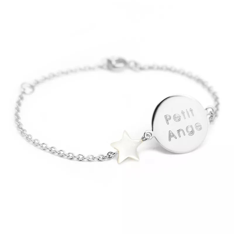 Bracelet Gourmette enfant personnalisé - Argent et Nacre blanche