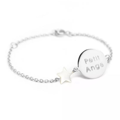 Bracelet Gourmette enfant personnalisé - Argent et Nacre blanche