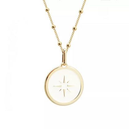Collier personnalisé médaille ivoire rose des vents - Chaîne perlée - Plaqué Or