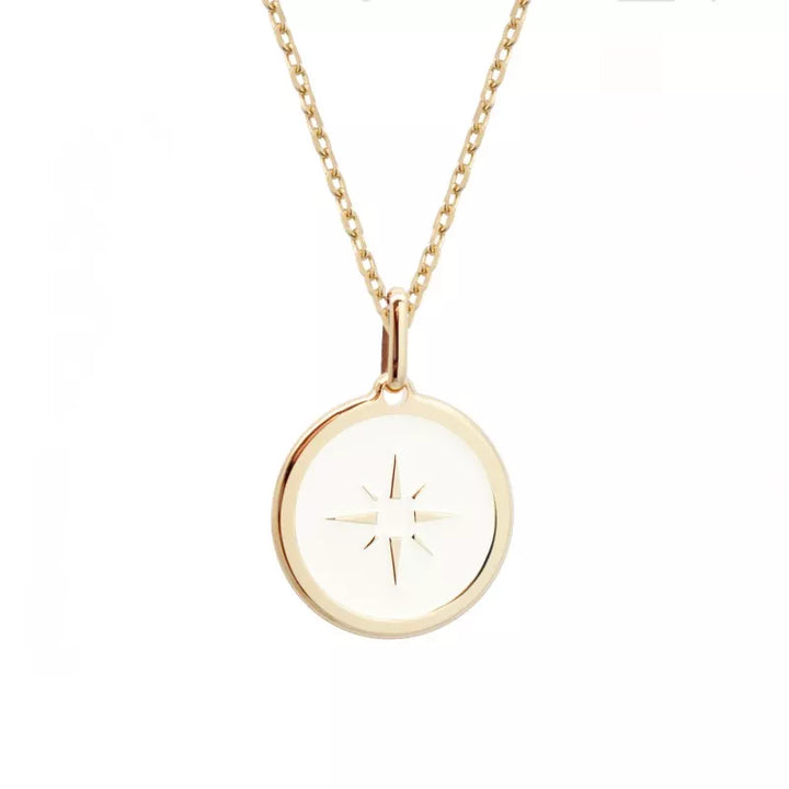 Collier personnalisé médaille ivoire rose des vents - Plaqué Or