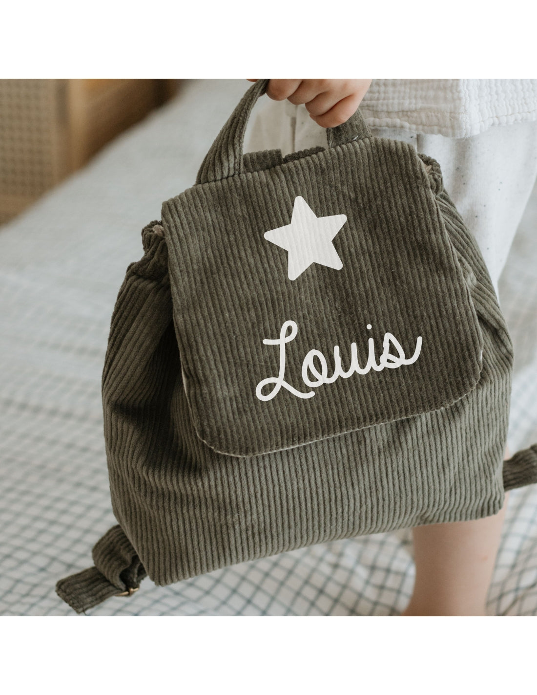 Sac à dos bébé personnalisé en velours côtelé