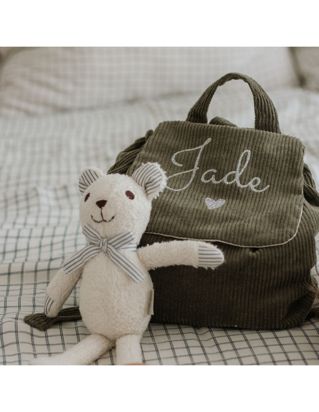Sac à dos bébé personnalisé en velours côtelé