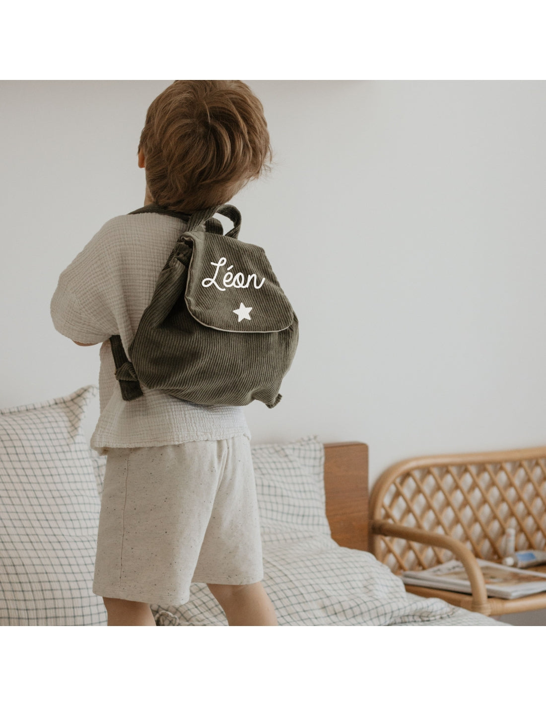 Sac à dos bébé personnalisé en velours côtelé
