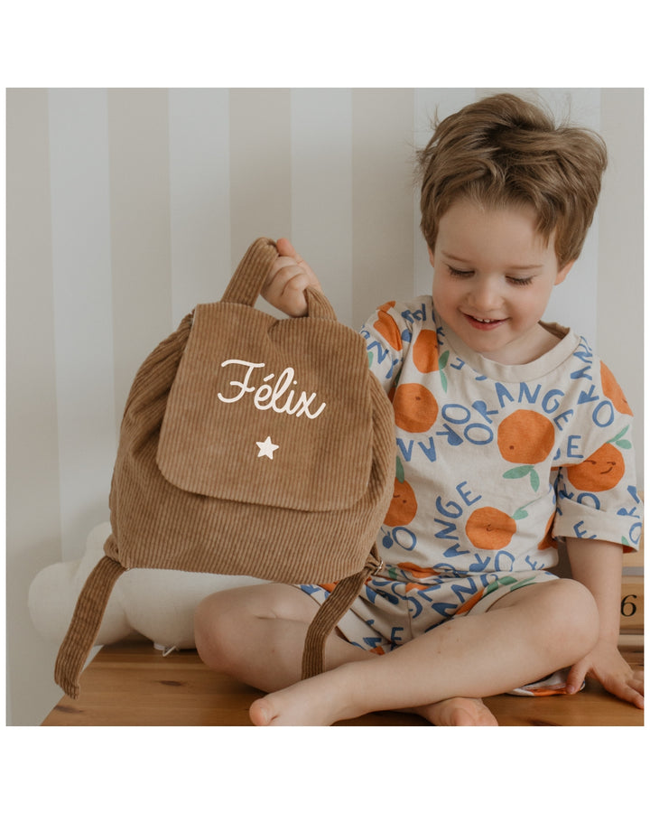 Sac à dos bébé personnalisé en velours côtelé