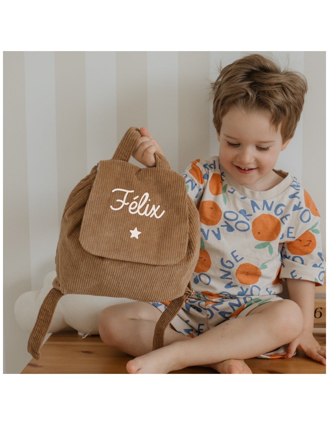 Sac à dos bébé personnalisé en velours côtelé