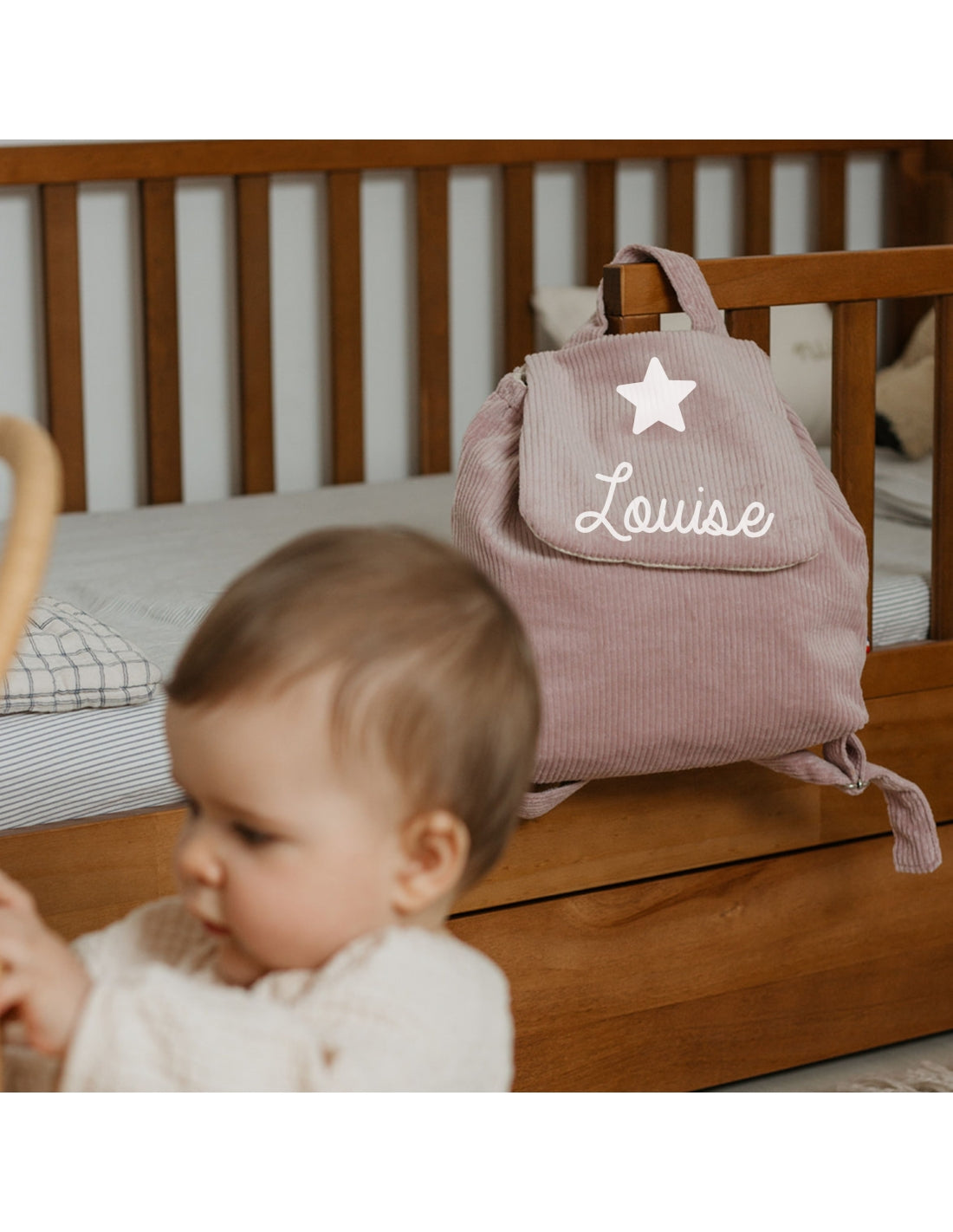 Sac à dos bébé personnalisé en velours côtelé