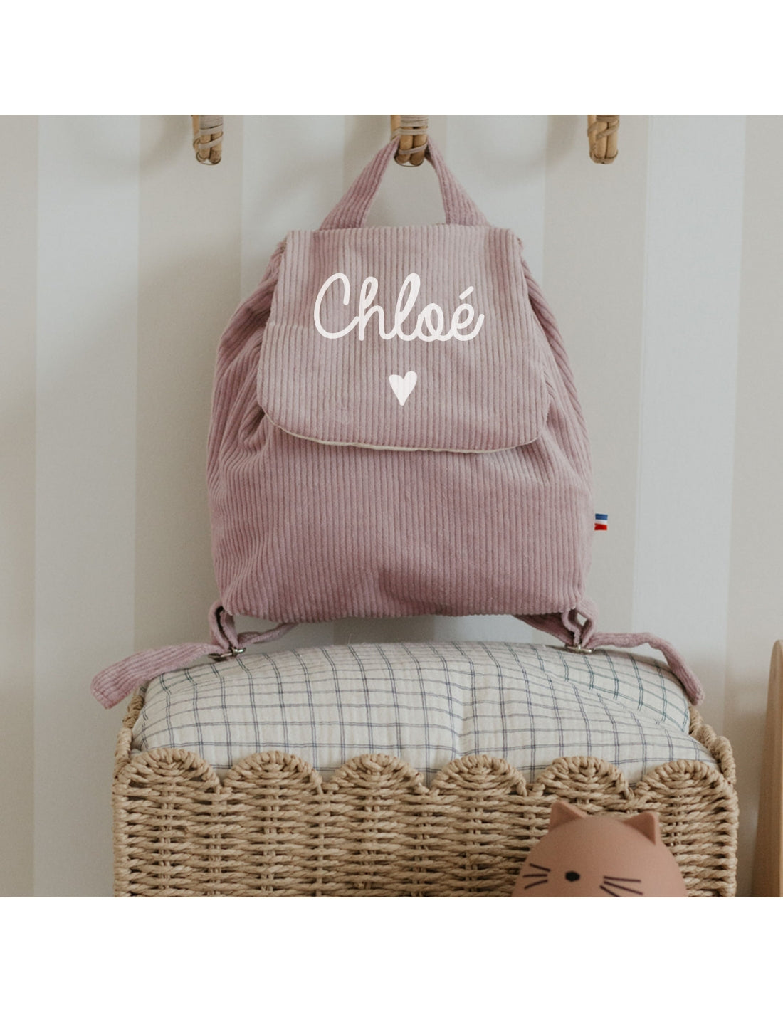 Sac à dos bébé personnalisé en velours côtelé
