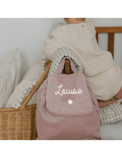 Sac à dos bébé personnalisé en velours côtelé