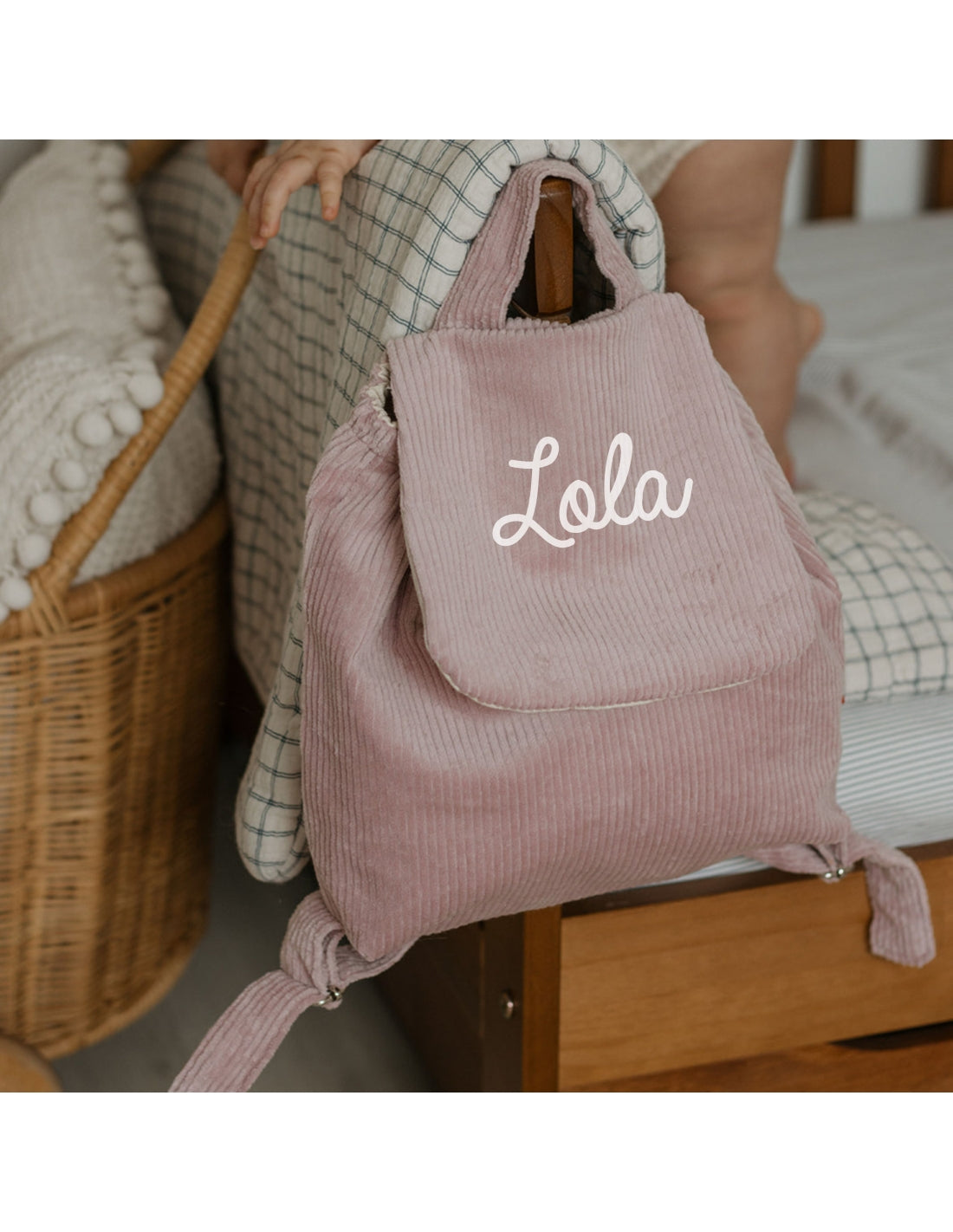 Sac à dos bébé personnalisé en velours côtelé