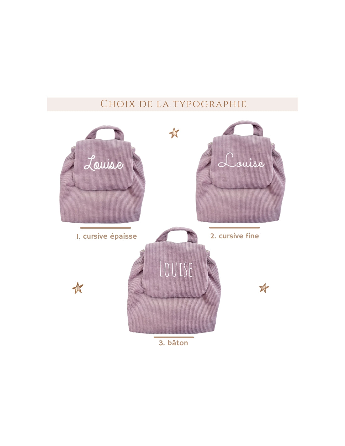 Sac à dos bébé personnalisé en velours côtelé