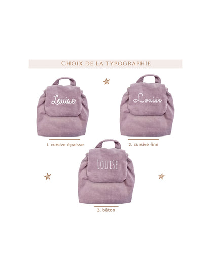 Sac à dos bébé personnalisé en velours côtelé