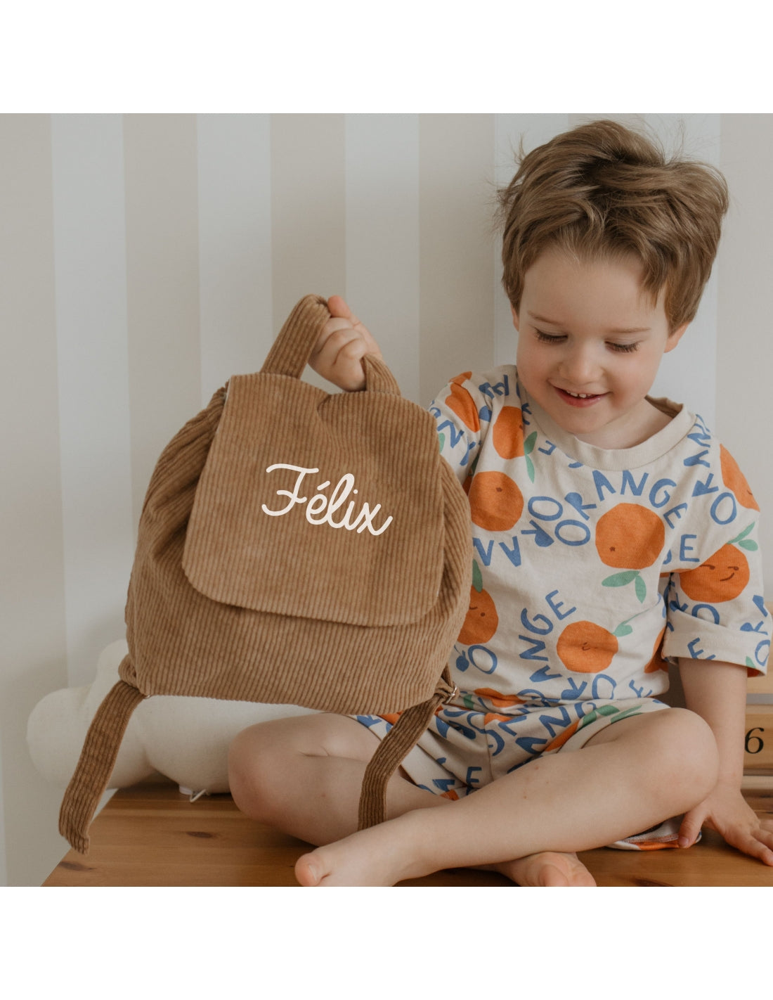 Sac à dos bébé personnalisé en velours côtelé