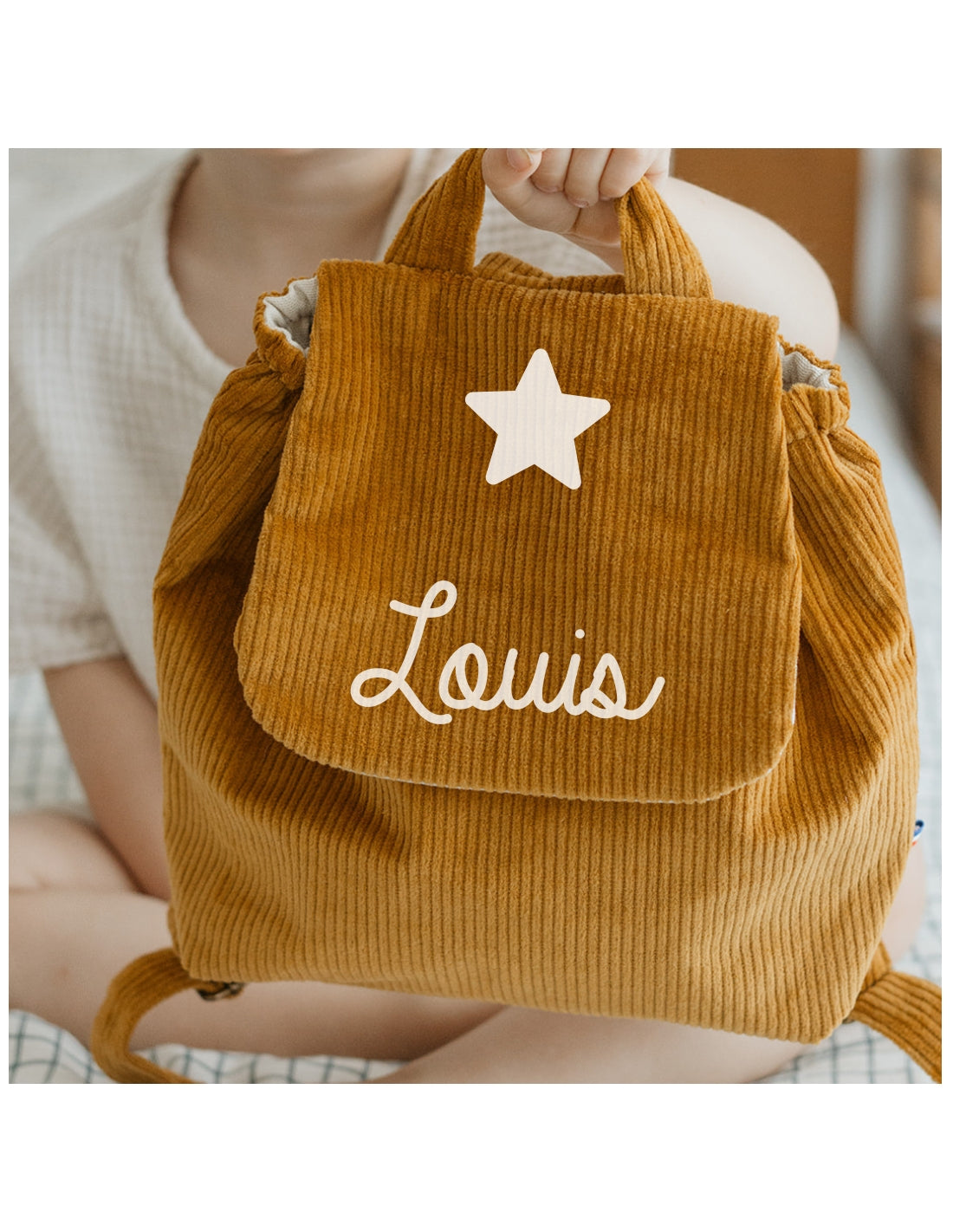 Sac à dos bébé personnalisé en velours côtelé