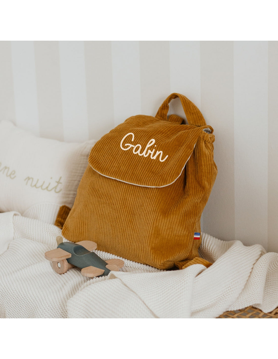 Sac à dos bébé personnalisé en velours côtelé
