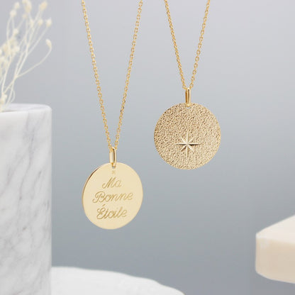 Collier personnalisé - Médaille rose des vents - Plaqué Or
