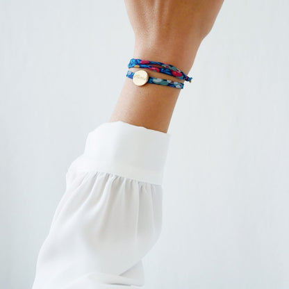 Bracelet personnalisé - Liberty médaille ronde - Argent ou Plaqué or