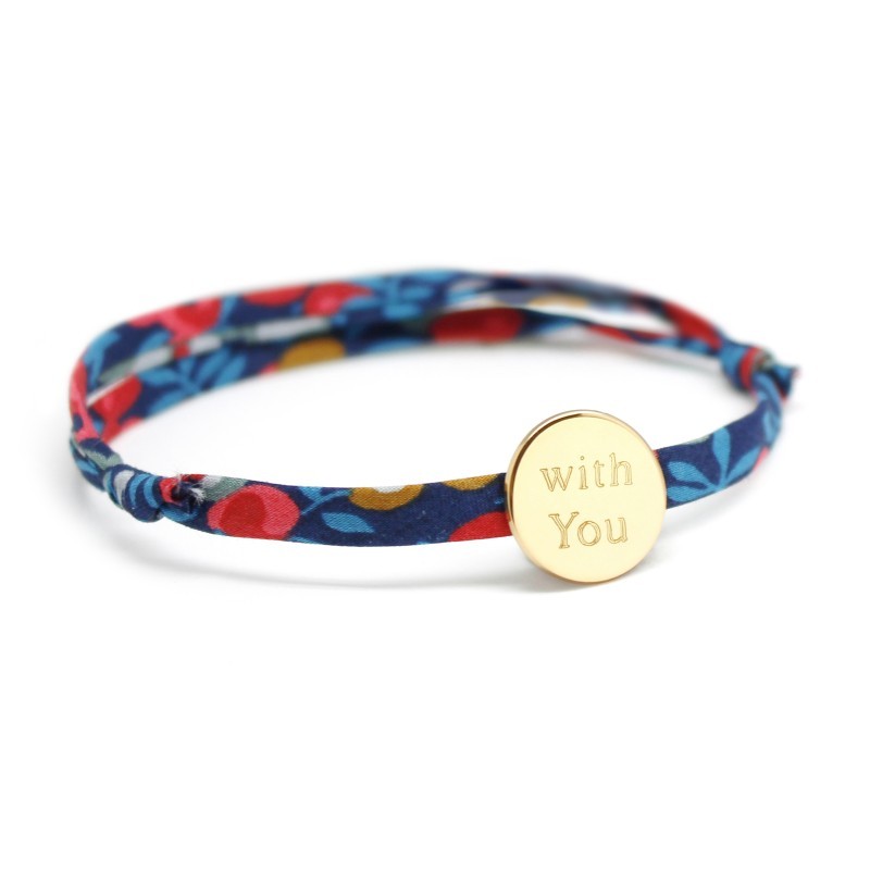 Bracelet personnalisé - Liberty médaille ronde - Argent ou Plaqué or