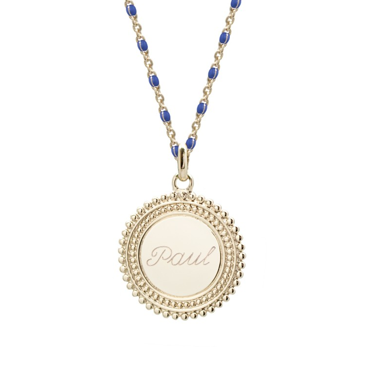 Collier chaîne émaillée personnalisé - Médaille soleil - Plaqué Or