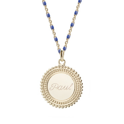 Collier chaîne émaillée personnalisé - Médaille soleil - Plaqué Or