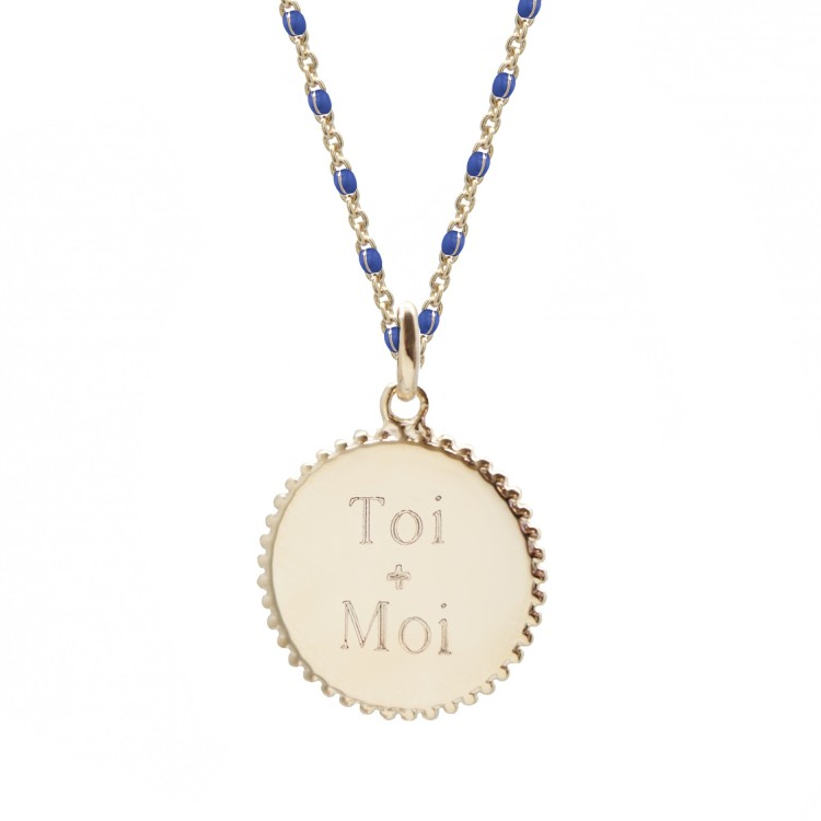 Collier chaîne émaillée personnalisé - Médaille soleil - Plaqué Or