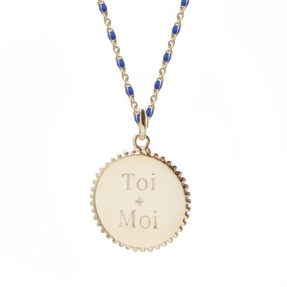 Collier chaîne émaillée personnalisé - Médaille soleil - Plaqué Or