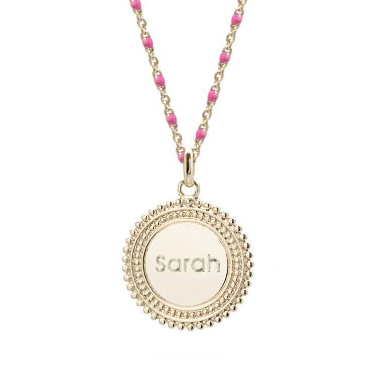 Collier chaîne émaillée personnalisé - Médaille soleil - Plaqué Or