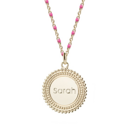 Collier chaîne émaillée personnalisé - Médaille soleil - Plaqué Or