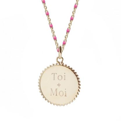 Collier chaîne émaillée personnalisé - Médaille soleil - Plaqué Or