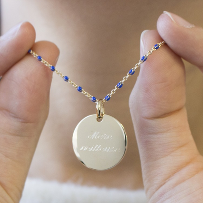 Collier chaîne émaillée personnalisé - Médaille simple - Plaqué Or