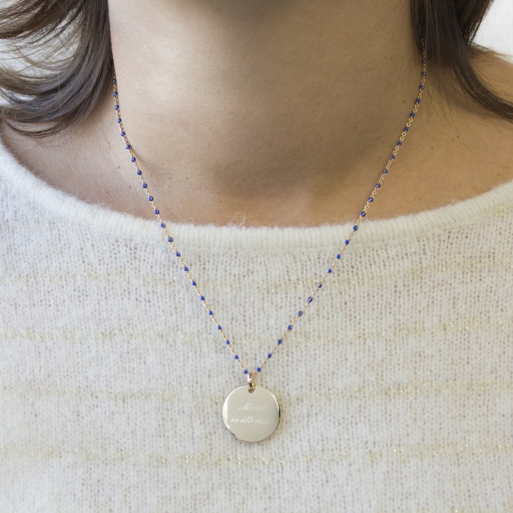Collier chaîne émaillée personnalisé - Médaille simple - Plaqué Or