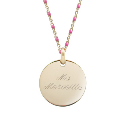 Collier chaîne émaillée personnalisé - Médaille simple - Plaqué Or
